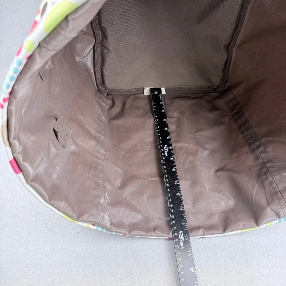 Thirty One Collapsable Round Retired Storage Bin Circle Spirals‎ Tote Brown Pink